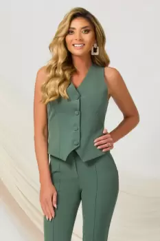 Vesta Pretty Girl office cambrata verde prafuit cu decolteu in V imagine