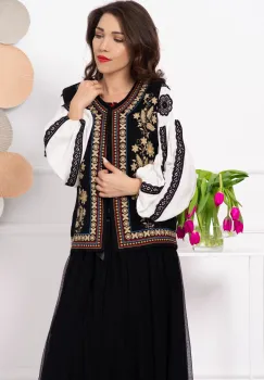 Vesta traditionala Ioana din lana brodata cu motivul spicului de grau imagine