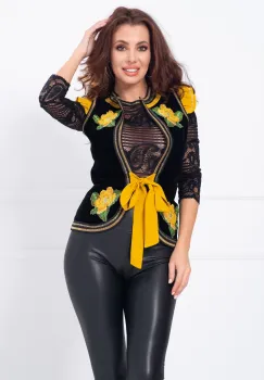 Vesta traditionala neagra din catifea cu flori galbene brodate Legendaria by Venezia imagine