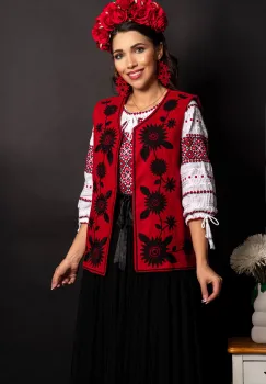 Vesta traditionala rosie Tania cu margarete brodate imagine