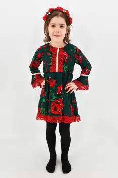 Rochita cu tematica florala de la 4 ani la 8 ani - Verde imagine