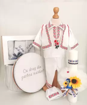 Set Traditional Botez - Costumas+Trusou+Cutie+Lumanare Baiat Adan imagine