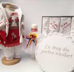 Set Traditional Botez Fetita - Costumas + Trusou + Cutie + Lumanare imagine