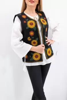 Vesta brodata cu model traditional Floarea Soarelui imagine