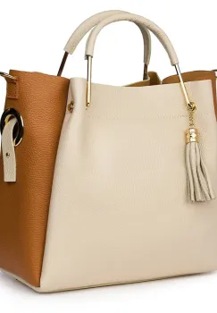 Geanta dama din piele naturala Fabiana crem/coniac imagine