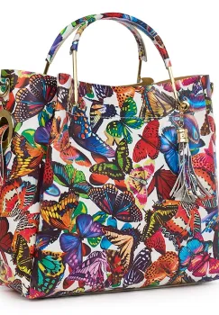 Geanta dama din piele naturala Fabiana cu fluturi imagine