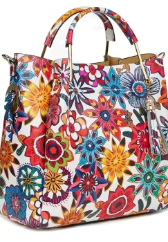 Geanta dama din piele naturala Fabiana cu model floral FF5 imagine