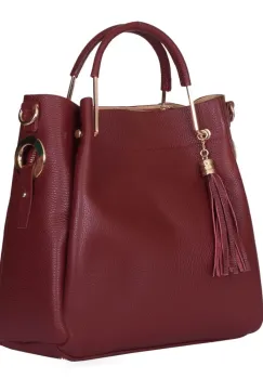 Geanta dama din piele naturala Fabiana rosu inchis imagine