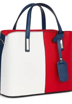 Geanta dama din piele naturala Gianna rosu/alb/bleumarin imagine
