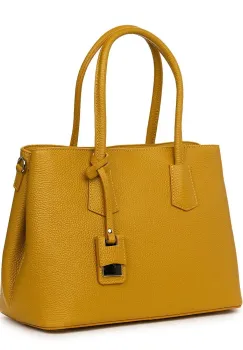 Geanta dama din piele naturala Valentina galben mustar imagine