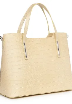 Geanta din piele amprentata Carolina crem imagine