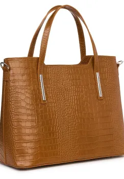 Geanta din piele amprentata Carolina maro imagine