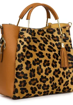 Geanta din piele cu par de ponei Fabiana, coniac/animal print imagine