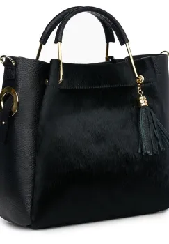 Geanta din piele cu par de ponei Fabiana negru/negru imagine