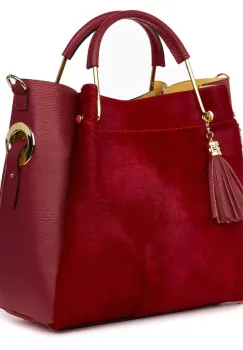 Geanta din piele cu par de ponei Fabiana rosu/rosu imagine