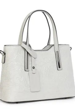 Geanta din piele naturala cu model floral Samantha gri imagine