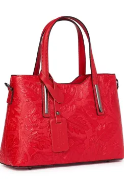 Geanta din piele naturala cu model floral Samantha rosie imagine