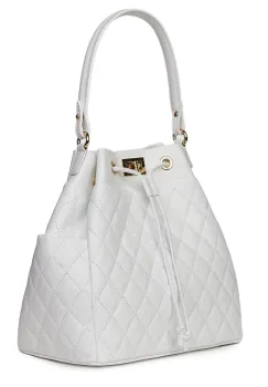 Geanta piele cu aspect matlasat Felice alba imagine