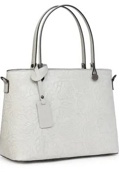 Geanta piele cu model floral Monica gri imagine