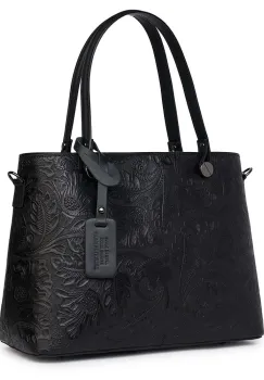 Geanta piele cu model floral Monica neagra imagine