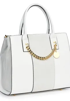 Geanta piele naturala cu doua compartimente Narcisa alba imagine