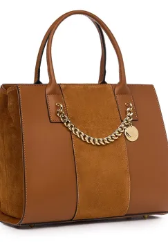 Geanta piele naturala cu doua compartimente Narcisa coniac imagine