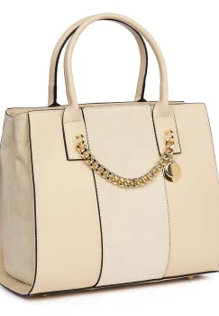 Geanta piele naturala cu doua compartimente Narcisa crem imagine