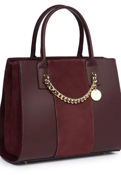 Geanta piele naturala cu doua compartimente Narcisa grena imagine