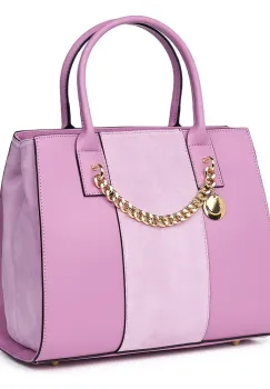 Geanta piele naturala cu doua compartimente Narcisa lila imagine