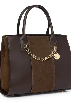 Geanta piele naturala cu doua compartimente Narcisa maro inchis imagine