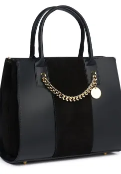 Geanta piele naturala cu doua compartimente Narcisa neagra imagine