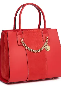 Geanta piele naturala cu doua compartimente Narcisa rosie imagine