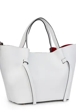 Geanta shopper din piele naturala Veronica alba imagine