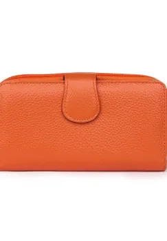 Portofel dama dublu din piele naturala Orlando portocaliu imagine