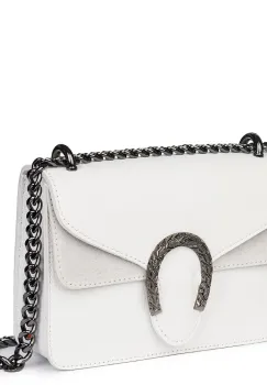 Poseta dama din piele naturala Dalia alba imagine