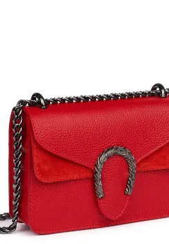 Poseta dama din piele naturala Dalia rosie imagine