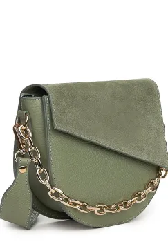 Poseta dama din piele naturala Donna verde fistic imagine