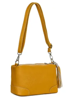 Poseta din piele cu trei compartimente Irene galbena imagine