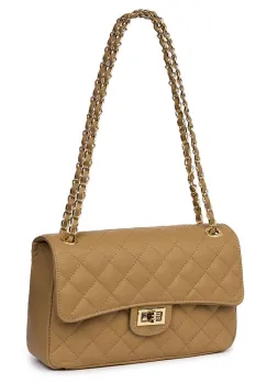 Poseta din piele matlasata Angela bej imagine