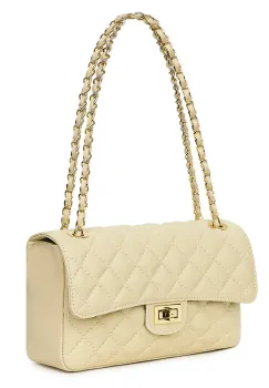 Poseta din piele matlasata Angela crem imagine