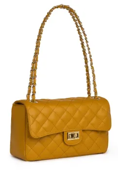 Poseta din piele matlasata Angela galben mustar imagine