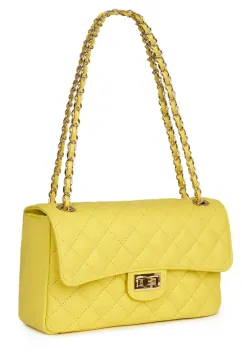 Poseta din piele matlasata Angela galben pai imagine