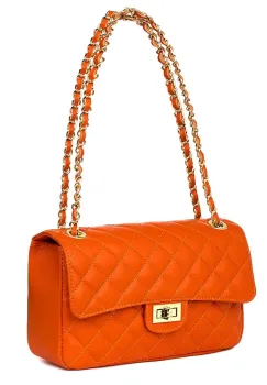 Poseta din piele matlasata Angela portocalie imagine