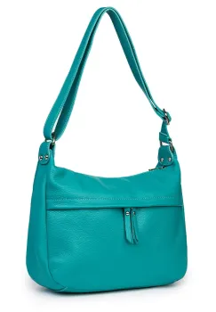 Poseta din piele naturala Amelia turcoaz imagine