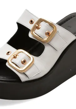 Papuci EPICA albi, 449FD06, din piele naturala imagine