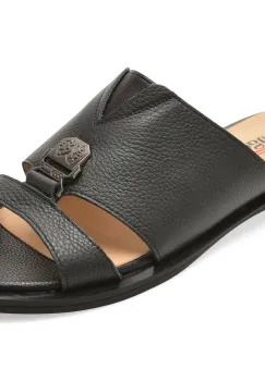 Papuci IMAGE negri, 5S079, din piele naturala imagine