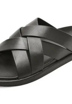 Papuci OTTER negri, 19B45, din piele naturala imagine