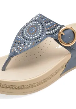 Papuci RIEKER albastri, V1465, din piele ecologica imagine