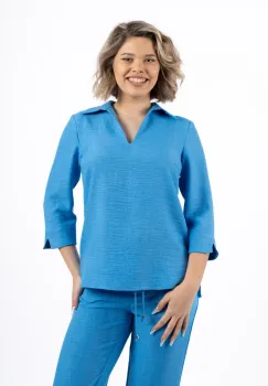 Bluza bleu cu croiala lejera din vascoza imagine