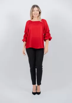 Bluza rosie eleganta cu falduri maneci imagine